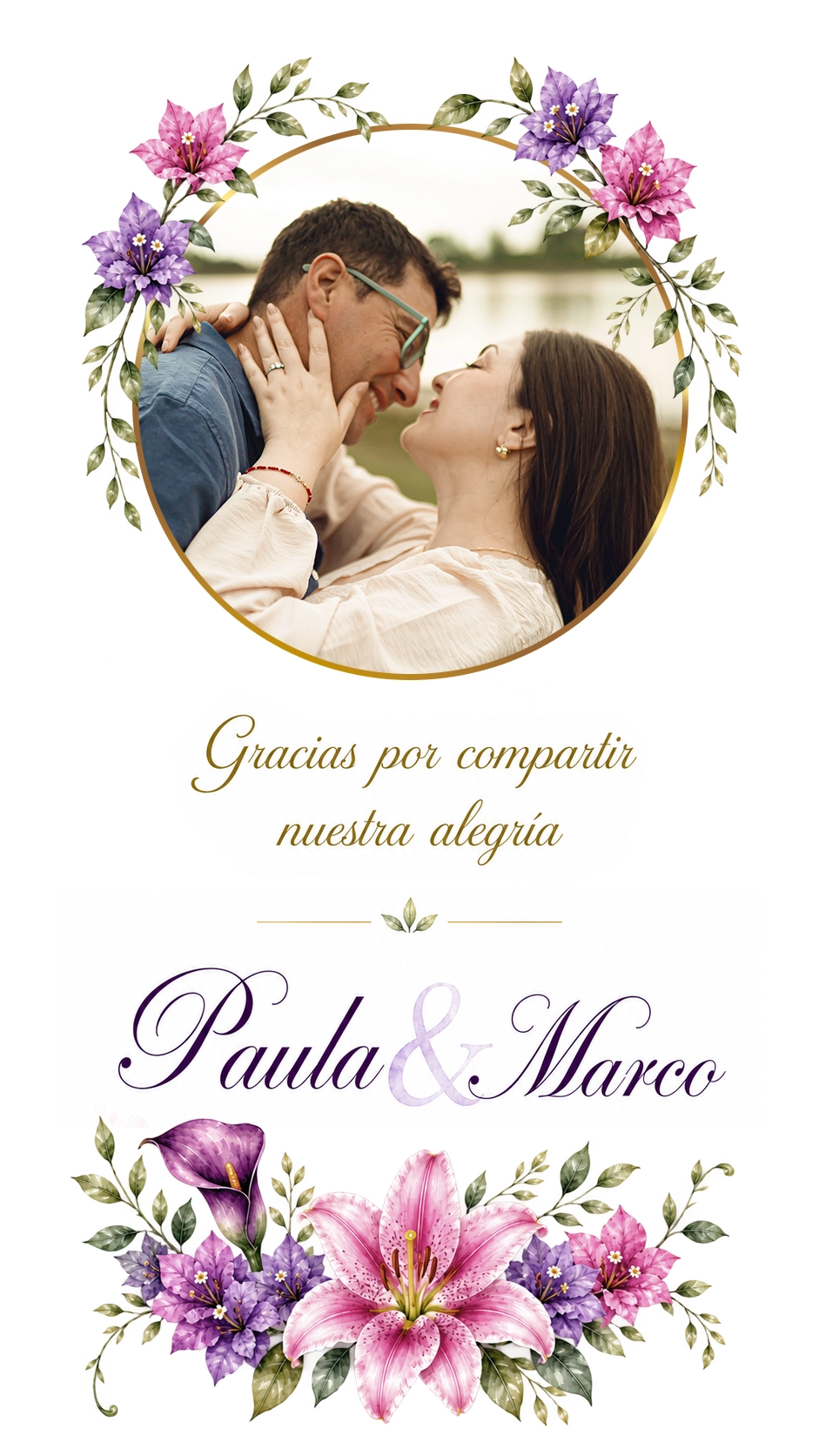 Gracias por compartir nuestra alegría. Paula y Marco. 30 de enero de 2027.